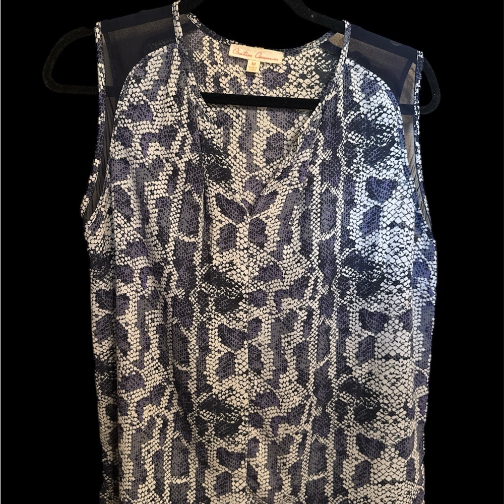 Blue and Black Patterned Women's Top
